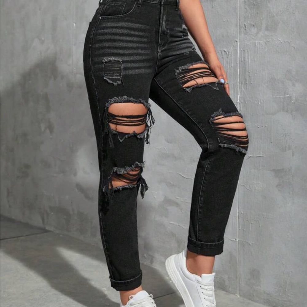 Black Ripped Mom Jeans - Picture 5 of 5